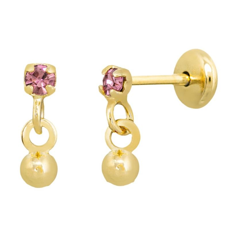 BRINCO BEBÊ BASE DE PEDRINHA COM BOLINHA BANHADO EM OURO