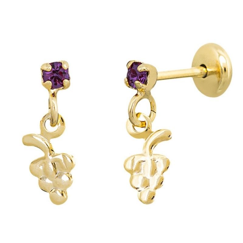 BRINCO BEBÊ BASE DE PEDRINHA COM UVINHA BANHADO EM OURO