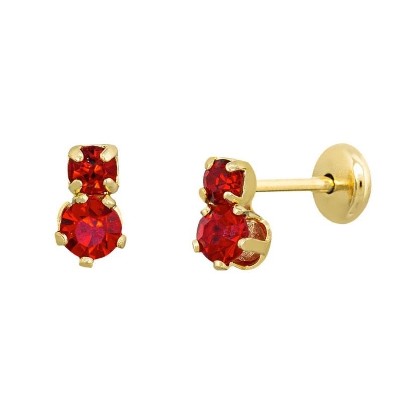 BRINCO BEBÊ DUAS PEDRINHAS CRAVEJADAS BANHADO EM OURO