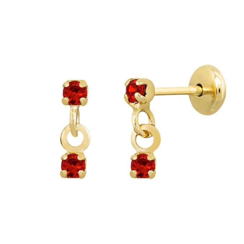 BRINCO BEBÊ DUAS PEDRINHAS CRAVEJADAS BANHADO EM OURO