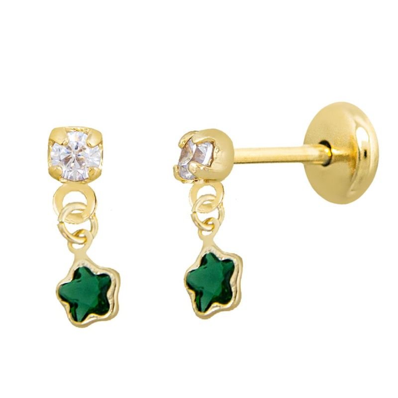 BRINCO BEBÊ PEDRINHA ZIRCÔNIA COM FLORZINHA BANHADO EM OURO