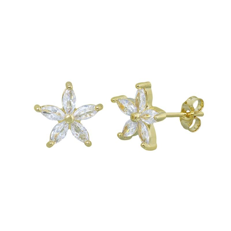 BRINCO FLOR NAVETE CRAVEJADO BANHADO EM OURO