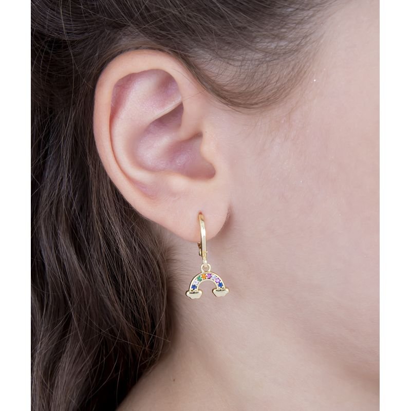 BRINCO INFANTIL ARGOLINHA ARCO-ÍRIS COLORIDO CRAVEJADO BANHADO EM OURO