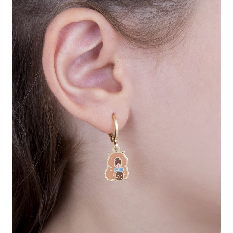 BRINCO INFANTIL ARGOLINHA CAPIVARA RESINADA BANHADO EM OURO