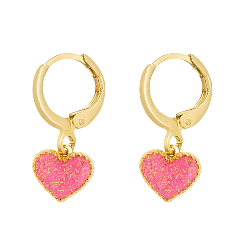BRINCO INFANTIL ARGOLINHA COM CORAÇÃO RESINADO E GLITTER BANHADO EM OURO