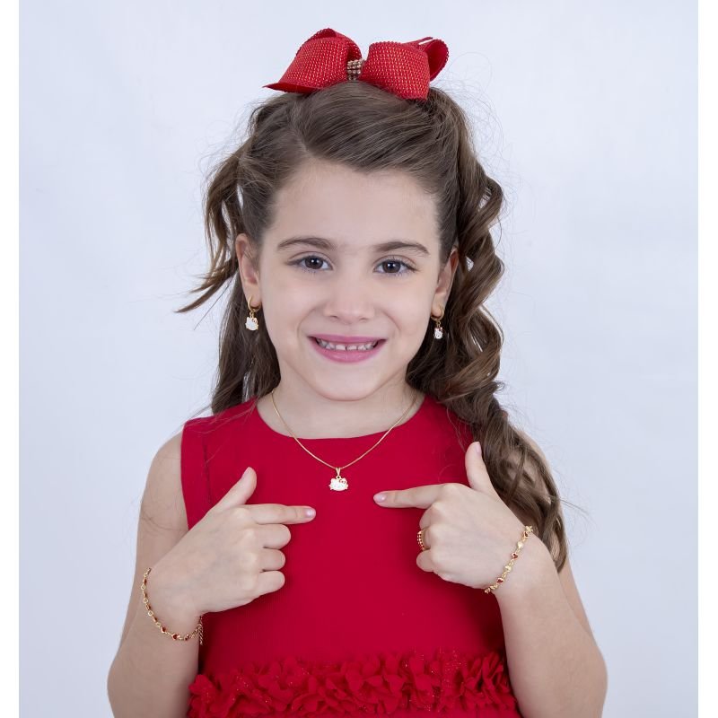 BRINCO INFANTIL ARGOLINHA GATINHA FOFA RESINADA BANHADA EM OURO