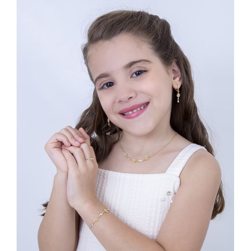 BRINCO INFANTIL ARGOLINHA MARGARIDA COM ZIRCÔNIA BANHADO EM OURO