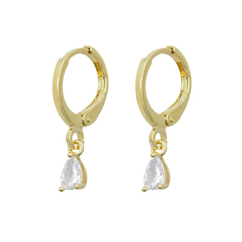 BRINCO INFANTIL ARGOLINHA PEDRINHA GOTA EM ZIRCONIA BANHADO A OURO