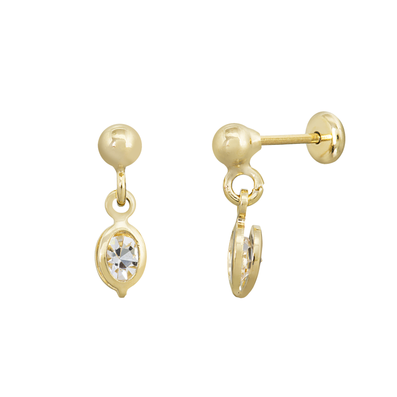 BRINCO INFANTIL BOLINHA COM ACESSÓRIO OVAL E PEDRINHA BANHADO A OURO