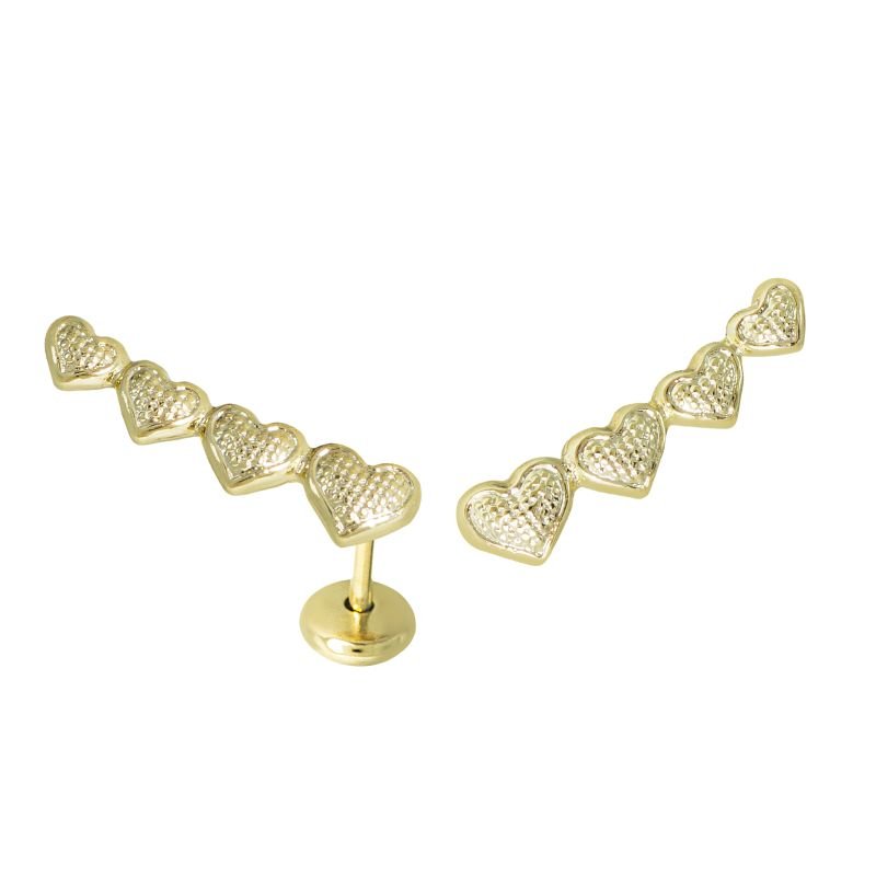 BRINCO INFANTIL EARCUFF DE CORAÇÕES BANHADO EM OURO