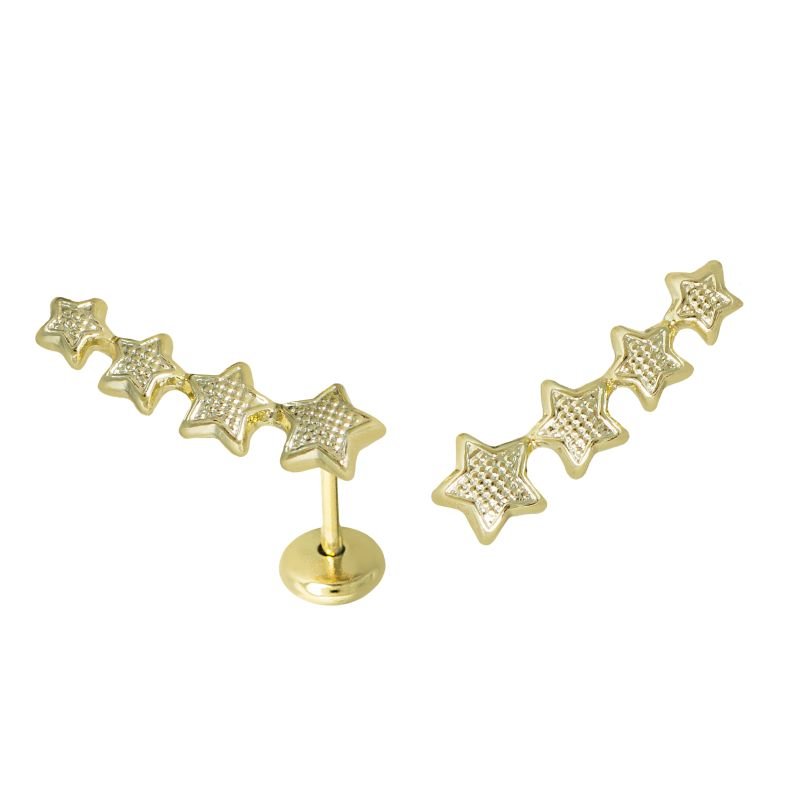 BRINCO INFANTIL EARCUFF DE ESTRELAS BANHADO EM OURO