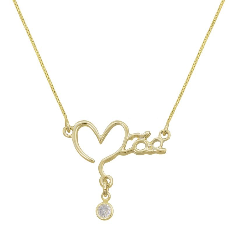 COLAR CORAÇÃO MÃE COM ZIRCONIA 4MM BANHADO EM OURO