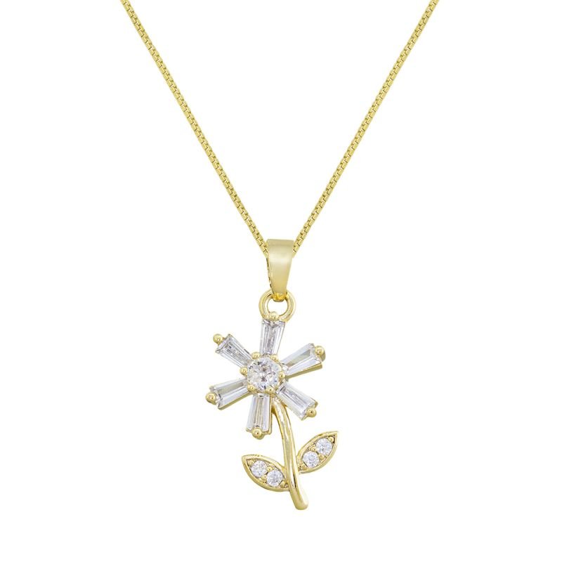 COLAR FLOR BAGUETE CRAVEJADO BANHADO EM OURO