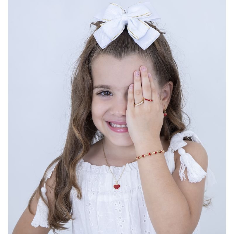 COLAR INFANTIL CORAÇÃO RESINADO COM GLITTER BANHADO EM OURO