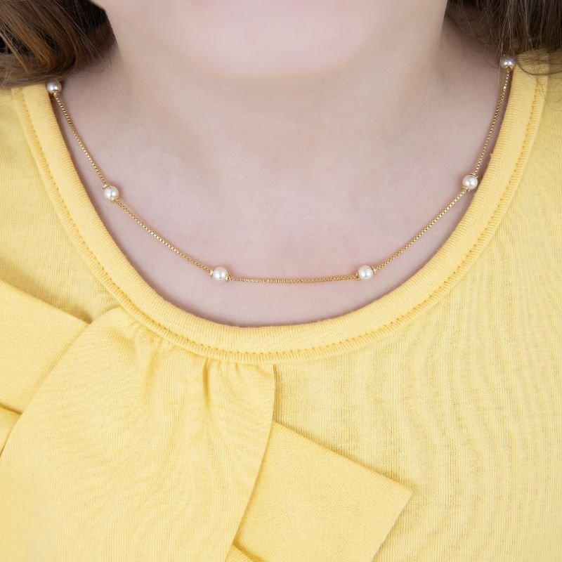 COLAR INFANTIL CORRENTE VENEZIANA COM PÉROLA 4MM BANHADO EM OURO