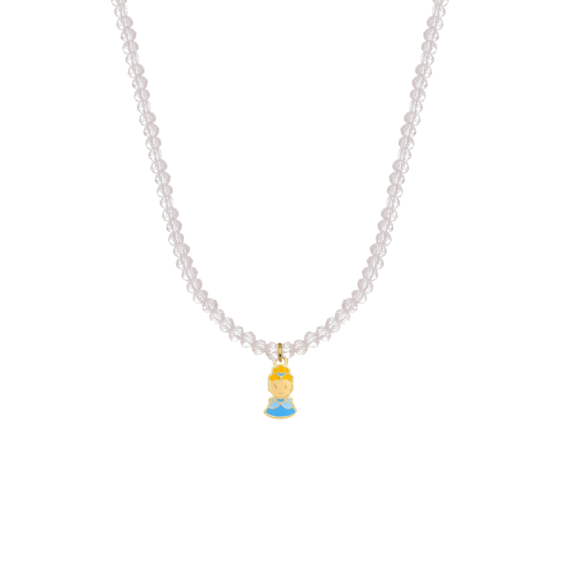 COLAR INFANTIL EM CRISTAIZINHOS COM PINGENTE DE PRINCESA VESTIDO AZUL RESINADO
