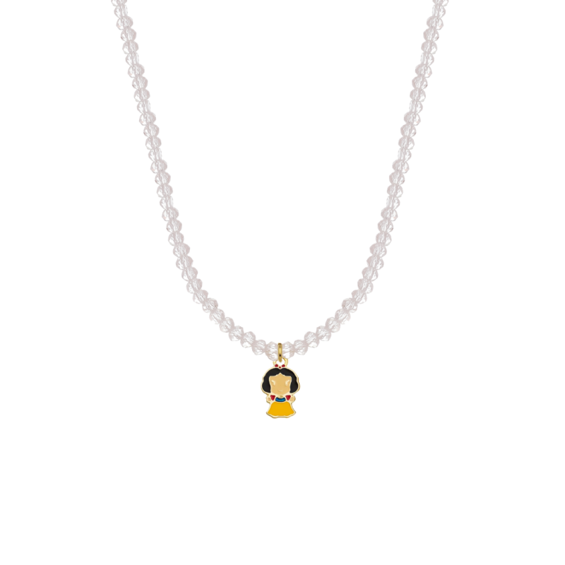 COLAR INFANTIL EM CRISTAIZINHOS COM PINGENTE PRINCESA VESTIDO AMARELO RESINADO