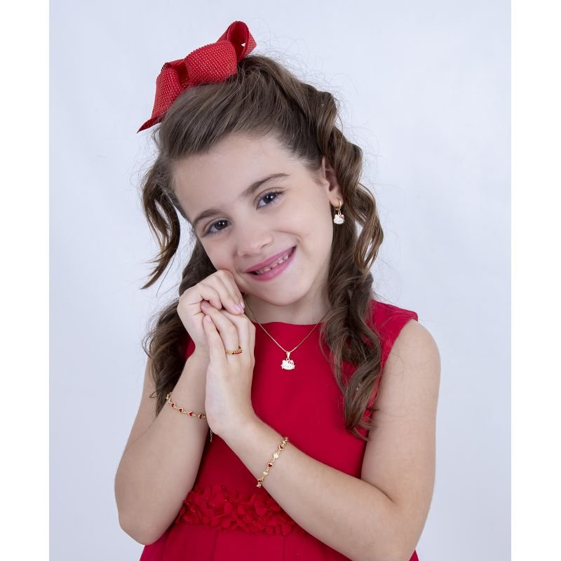 COLAR INFANTIL GATINHA FOFA RESINADA BANHADO EM OURO