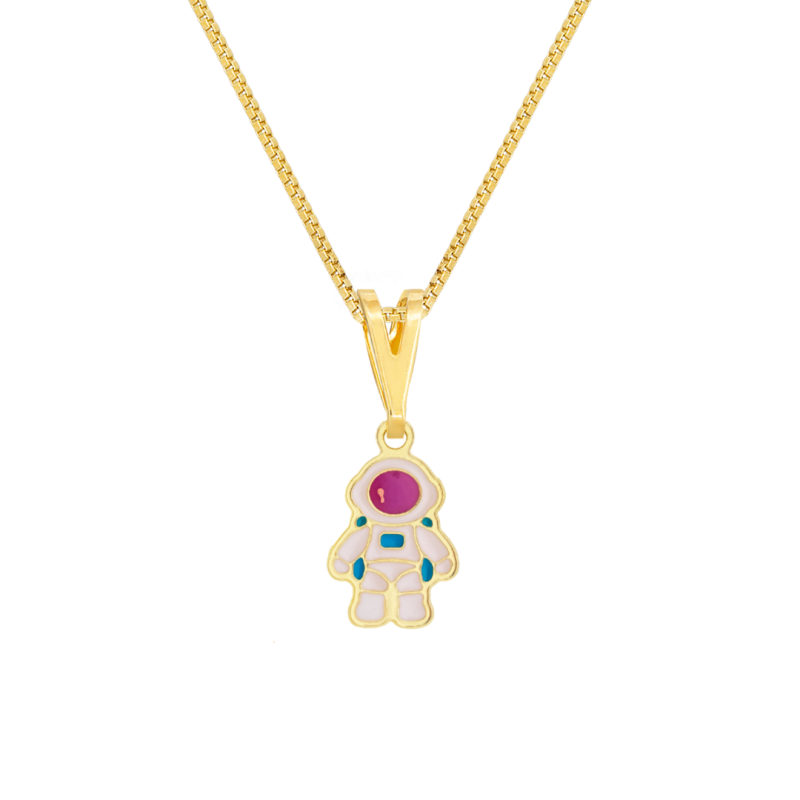 COLAR INFANTIL MENINA PINGENTE ASTRONAUTA RESINADO BANHADO EM OURO