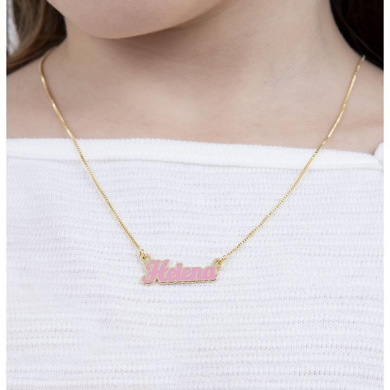 COLAR INFANTIL PERSONALIZADO COM NOME RESINADO BANHADO EM OURO