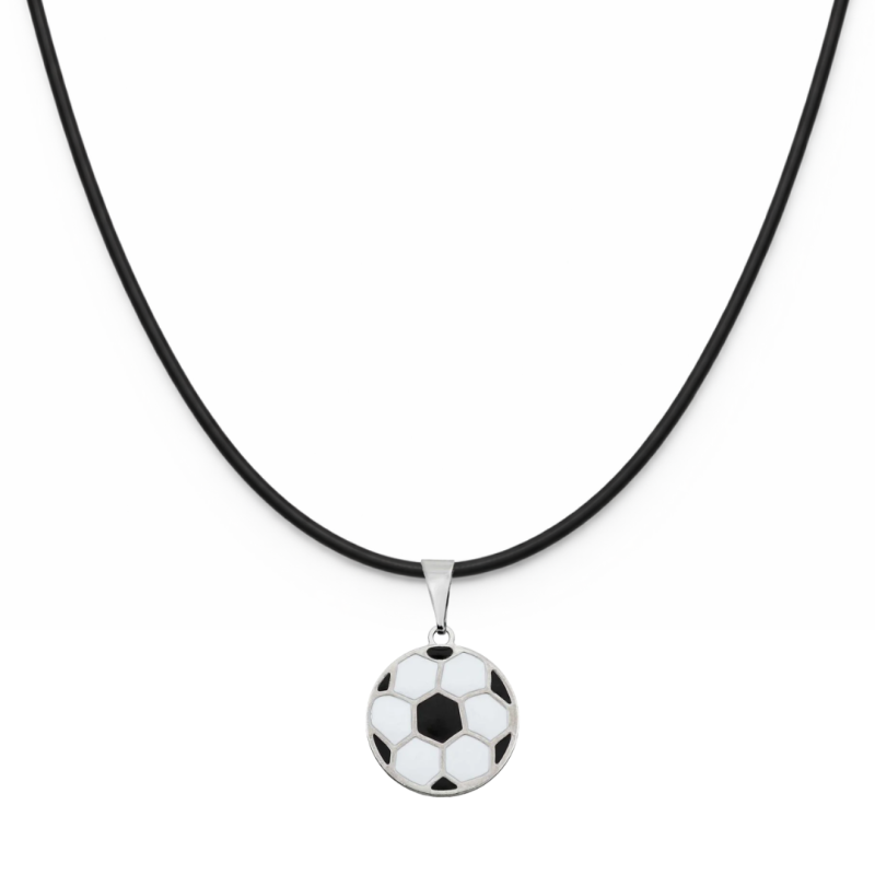 COLAR INFANTIL RESINADO BOLA DE FUTEBOL PARA MENINOS – CORDÃO EM COURO SINTÉTICO PRETO