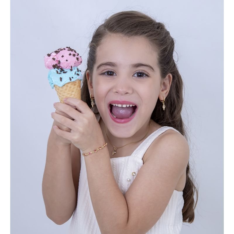 COLAR INFANTIL SORVETINHO COLORIDO CRAVEJADO BANHADO EM OURO