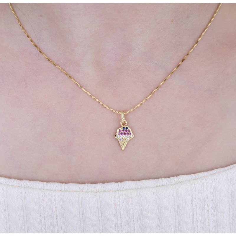 COLAR INFANTIL SORVETINHO COLORIDO CRAVEJADO BANHADO EM OURO