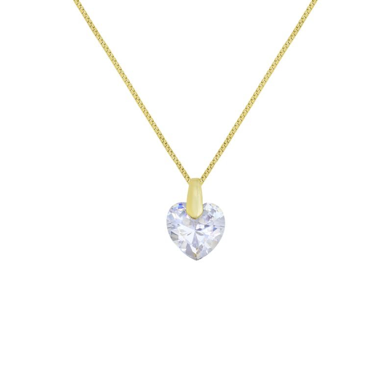 COLAR PEDRA CORAÇÃO EM ZIRCONIA 8MM BANHADO A OURO