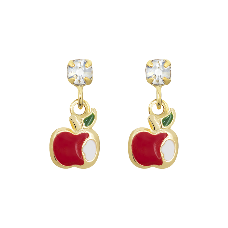 CONJUNTO INFANTIL BRINCO E ANEL MAÇÃZINHA RESINADOS BANHADO EM OURO