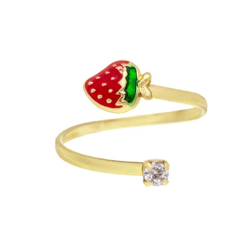 CONJUNTO INFANTIL BRINCO E ANEL MORANGUINHO RESINADOS BANHADO EM OURO