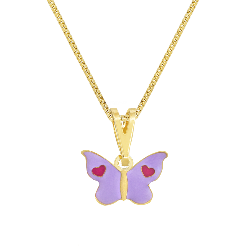 CONJUNTO INFANTIL BRINCO E COLAR BORBOLETINHA BANHADO EM OURO