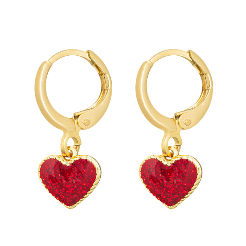 CONJUNTO INFANTIL BRINCO E COLAR RESINADOS COM GLITTER BANHADO A OURO