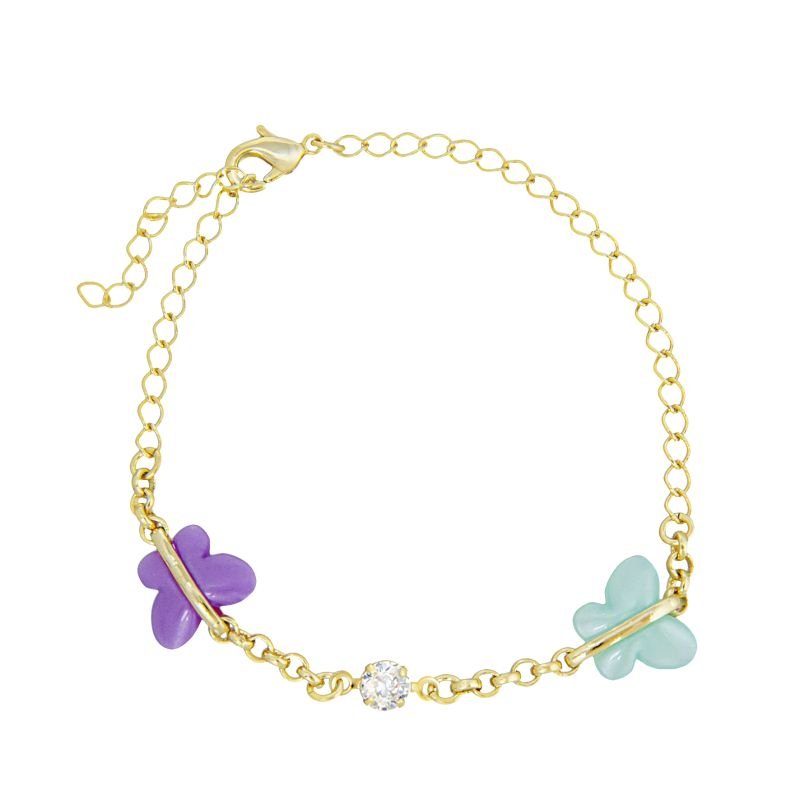 CONJUNTO INFANTIL BRINCO E PULSEIRA BORBOLETA E ZIRCÔNIA BANHADO EM OURO