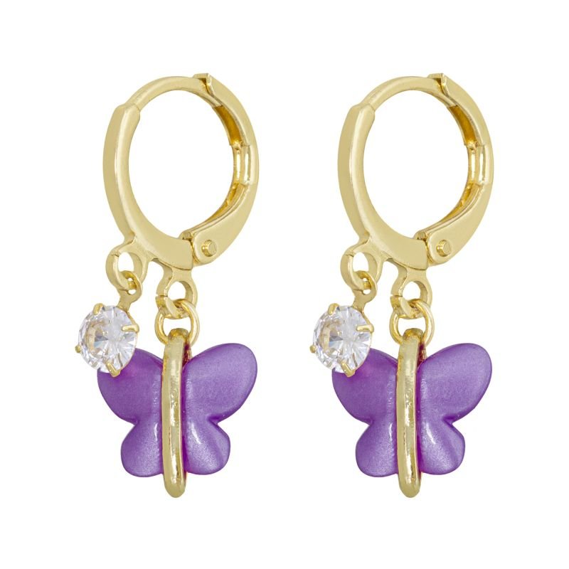 CONJUNTO INFANTIL BRINCO E PULSEIRA BORBOLETA E ZIRCÔNIA BANHADO EM OURO