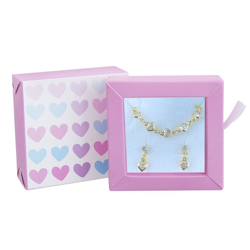 CONJUNTO INFANTIL BRINCO E PULSEIRA CORAÇÕES BANHADO EM OURO