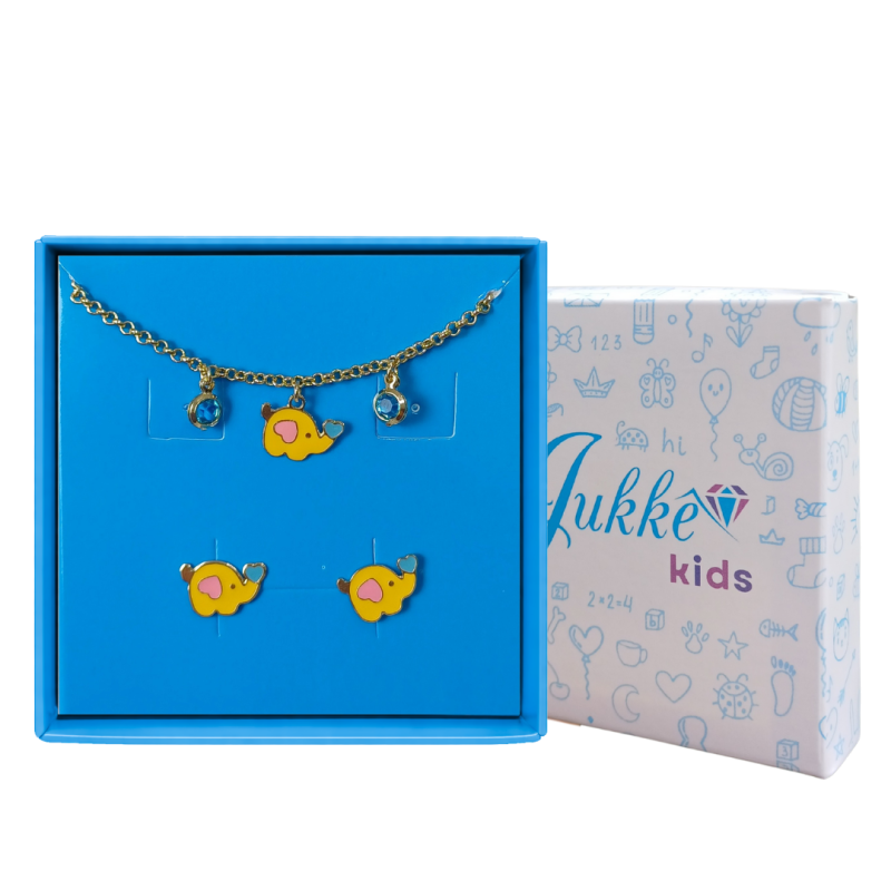 CONJUNTO INFANTIL BRINCO E PULSEIRA ELEFANTINHO BANHADO EM OURO
