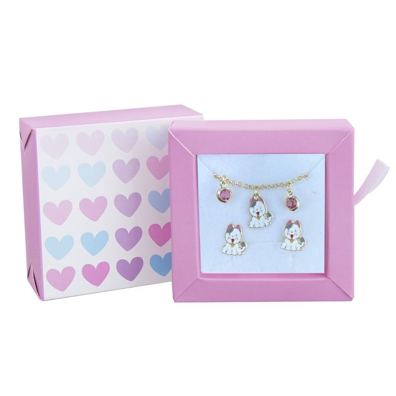 CONJUNTO INFANTIL BRINCO E PULSEIRA GATINHO BANHADO EM OURO