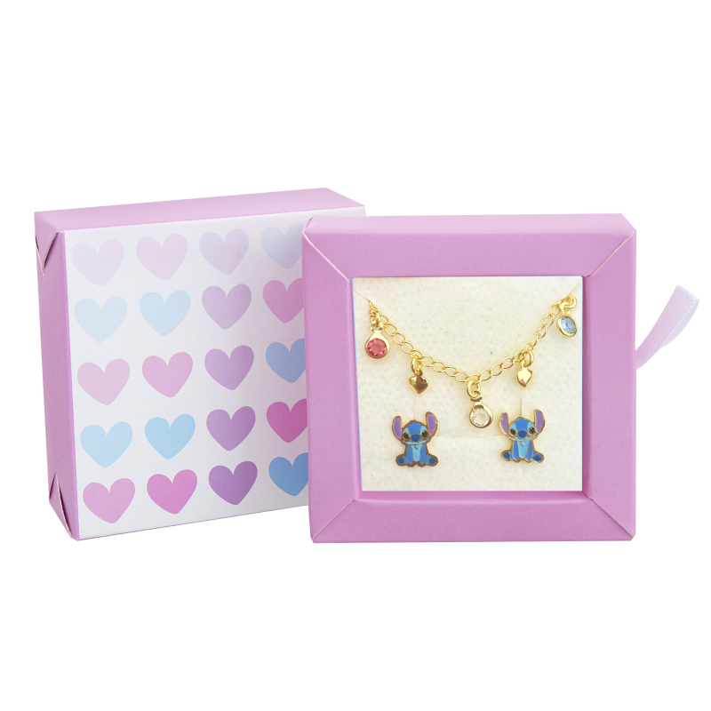 CONJUNTO INFANTIL BRINCO URSINHO E PULSEIRA CORAÇÕES E PEDRAS COLORIDA BANHADO EM OURO