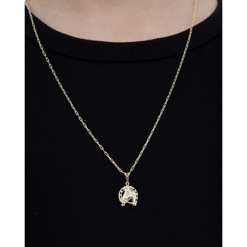 CORRENTE INFANTIL MENINO FERRADURA COM CAVALO BANHADO EM OURO