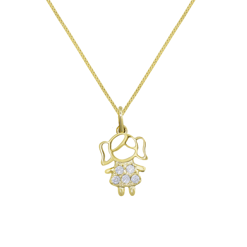 PINGENTE MENINA CRAVEJADO COM ZIRCONIA BANHADO EM OURO