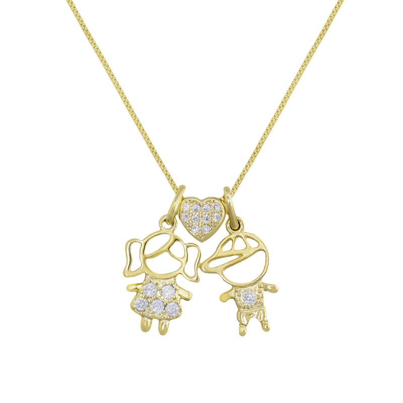 PINGENTE MENINA CRAVEJADO COM ZIRCONIA BANHADO EM OURO