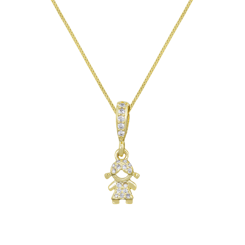 PINGENTE MENINA CRAVEJADO EM ZIRCONIA BANHADO A OURO