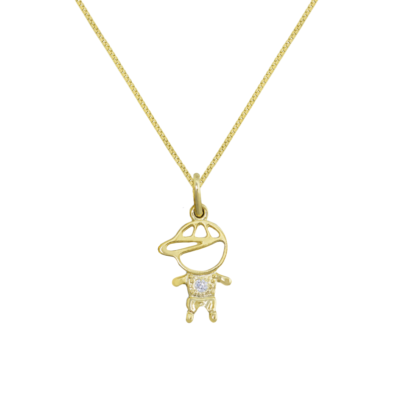 PINGENTE MENINO CRAVEJADO COM ZIRCONIA BANHADO EM OURO