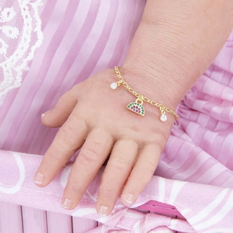 PULSEIRA BEBÊ MELANCIA CRAVEJADA BANHADO EM OURO