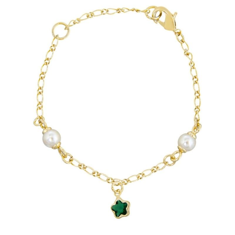 PULSEIRA BEBÊ PÉROLA COM FLORZINHA BANHADO EM OURO