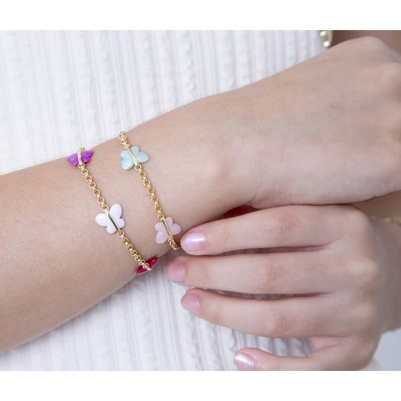 PULSEIRA INFANTIL BORBOLETAS COLORIDAS BANHADA EM OURO