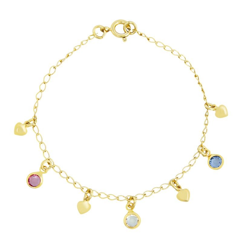 PULSEIRA INFANTIL DE CORAÇÕES E PEDRINHAS COLORIDAS PENDURADAS
