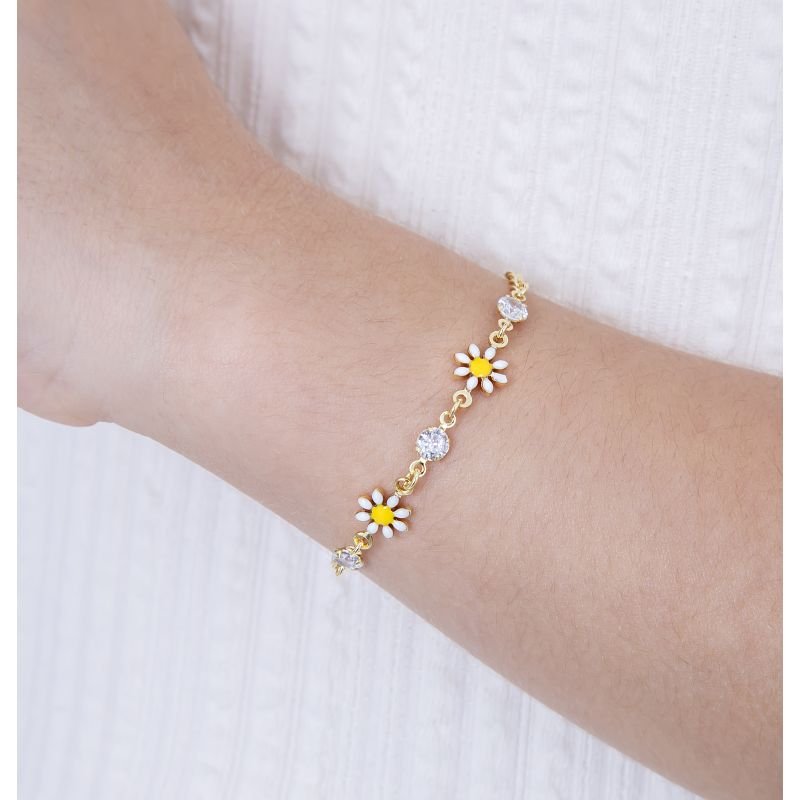 PULSEIRA INFANTIL MARGARIDA COM ZIRCÔNIAS CRAVEJADA BANHADO EM OURO