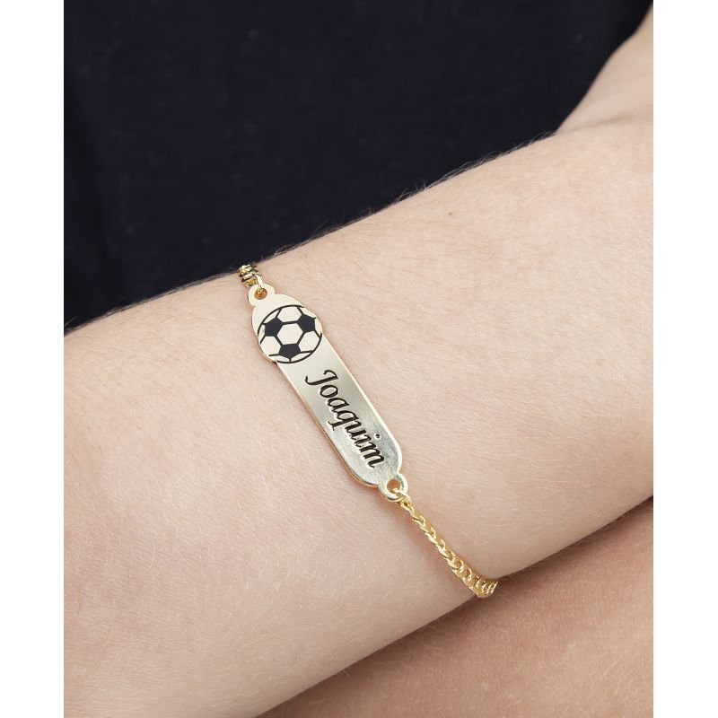 PULSEIRA INFANTIL MENINO BOLA FUTEBOL PERSONALIZADO RESINADA BANHADA EM OURO