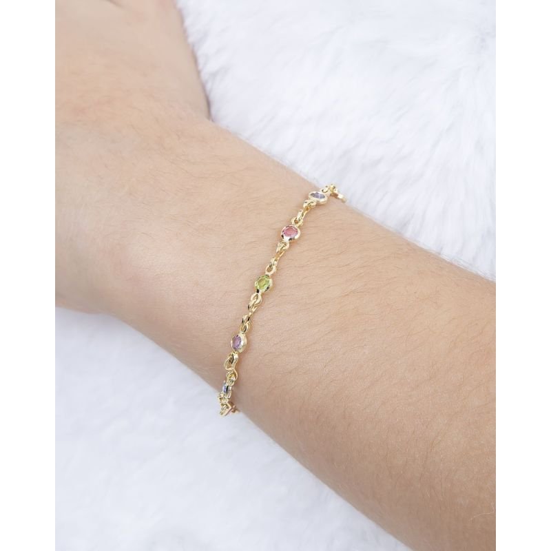 PULSEIRA INFANTIL PEDRINHAS COLORIDA BANHADO EM OURO